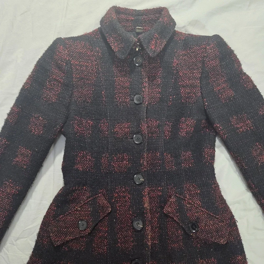 Burberry Check Coat Fitted Prorsum Burgundy Black Ladies Size US 2 / UK 4 *READ* - Picture 8 of 16